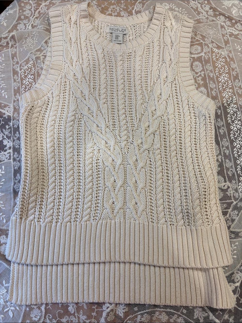 Rachel Zoe Ivory Cable Knit Sleeveless Sweater Vest